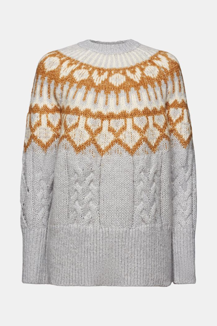 Fair Isle Wool Blend Sweater, LIGHT GREY, detail image number 6