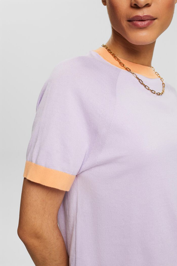 Two-Tone Short-Sleeve Sweater, LAVENDER, detail image number 3
