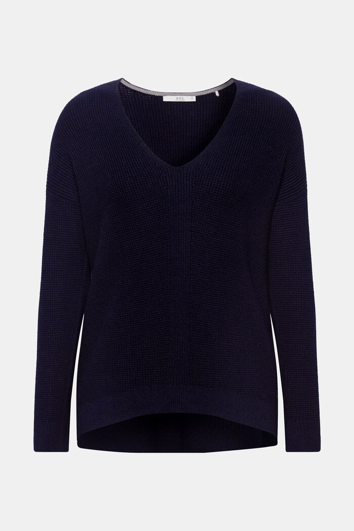 V-neck jumper in purl knit fabric, NAVY, detail image number 0