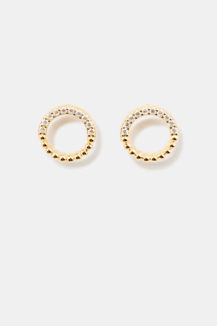 Stud earrings with zirconia rings, GOLD, detail image number 0