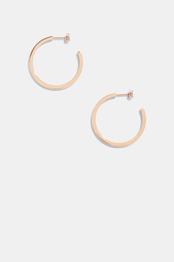 Rose gold hoop earrings in stainless steel, ROSEGOLD, detail image number 0