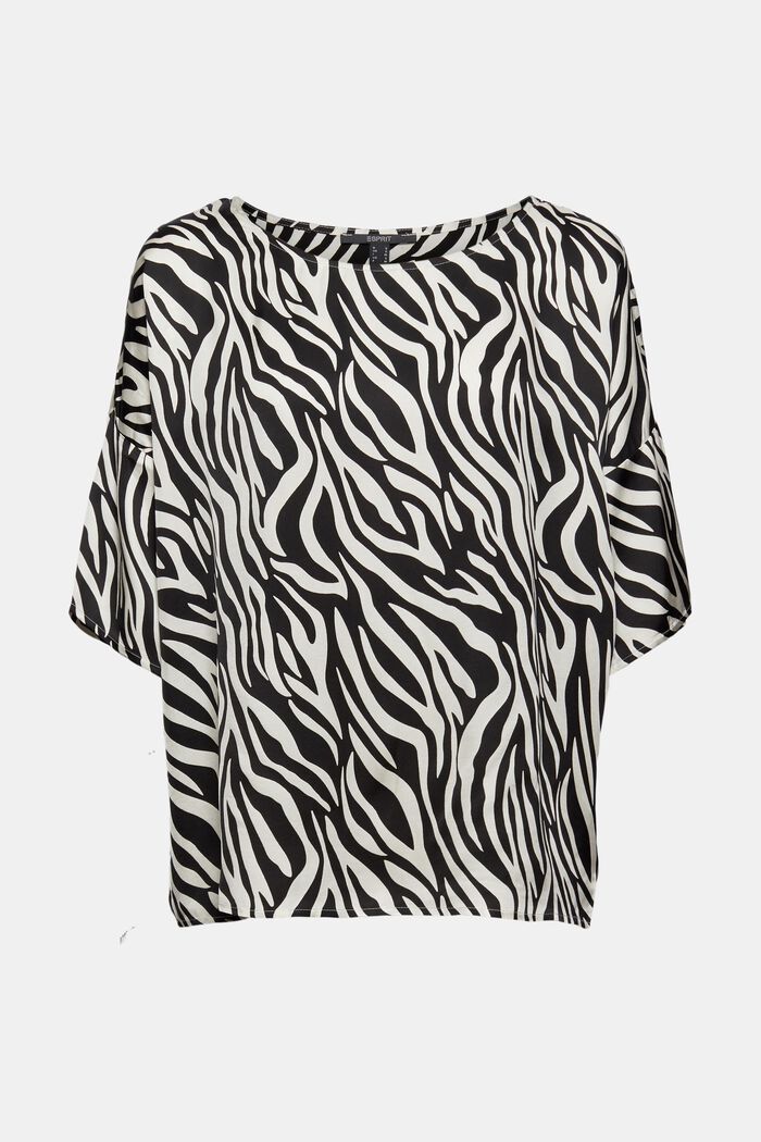 Animal blouse top with LENZING™ ECOVERO™, BLACK, overview