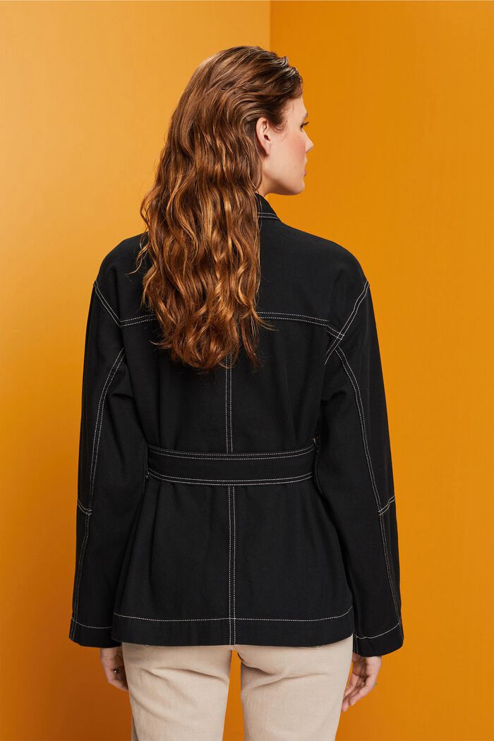 Belted twill jacket, BLACK, detail image number 3
