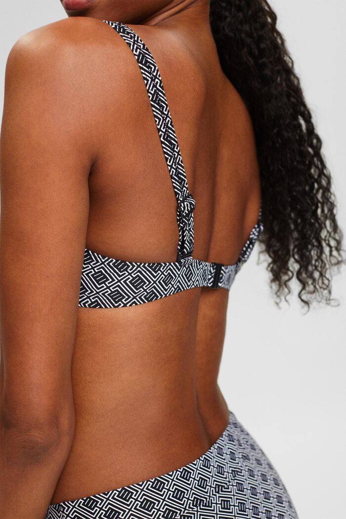Printed Unpadded Underwired Bikini Top, BLACK, detail image number 1