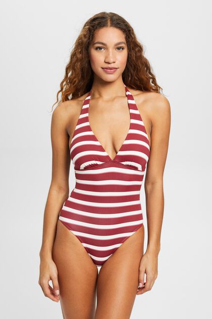 Striped halterneck swimsuit