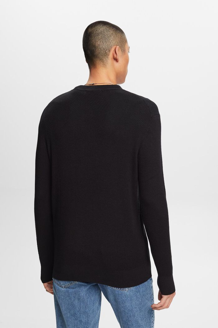Structured Knit Crewneck Sweater, BLACK, detail image number 3