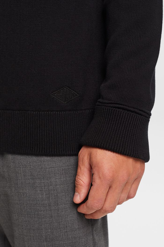 Cotton Crewneck Sweater, BLACK, detail image number 2