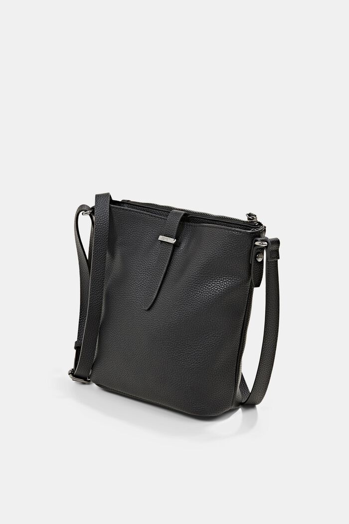 Vegan shoulder bag with a strap, BLACK, detail image number 2