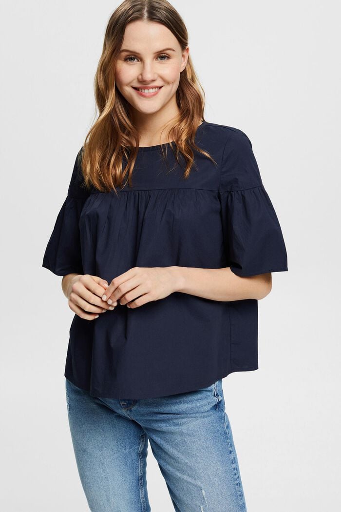 Blouse with short sleeves, organic cotton, NAVY, detail image number 0