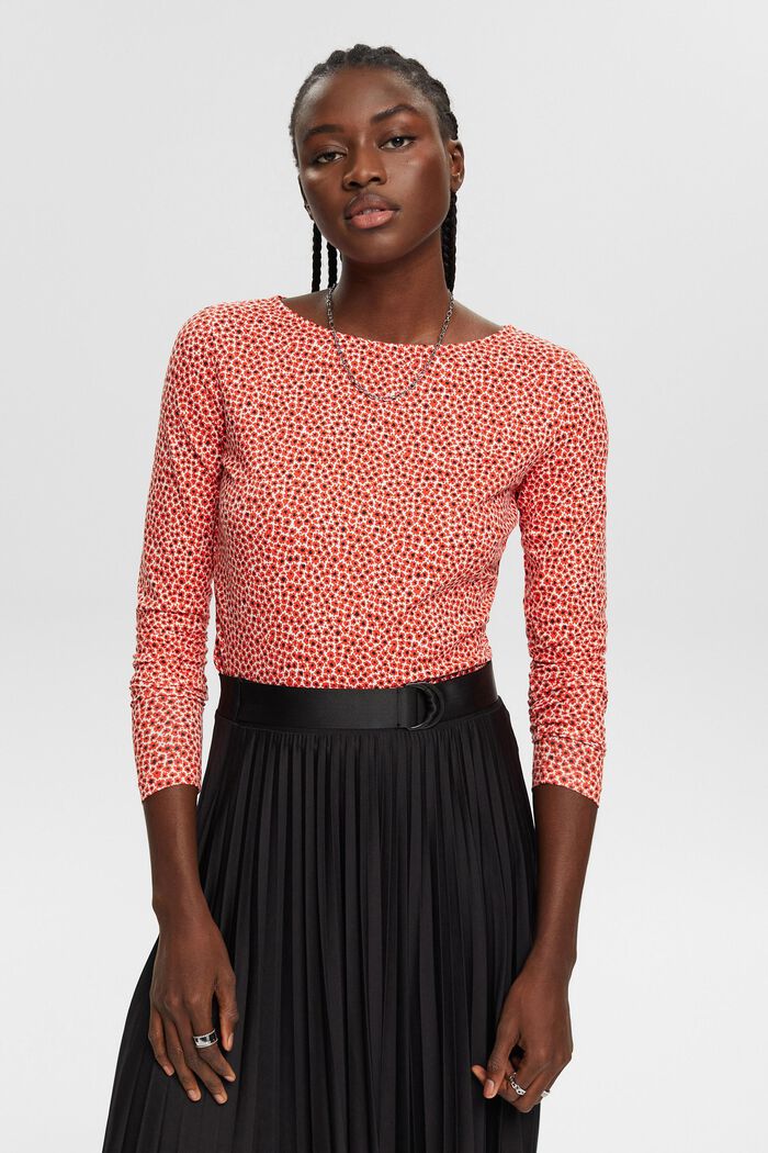 Long-sleeved top with all-over pattern, ORANGE RED, detail image number 4