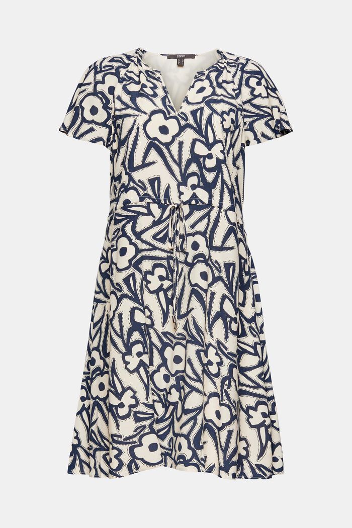 Patterned dress with drawstring, OFF WHITE, detail image number 6