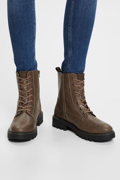 Vegan Leather Lace-Up Boots