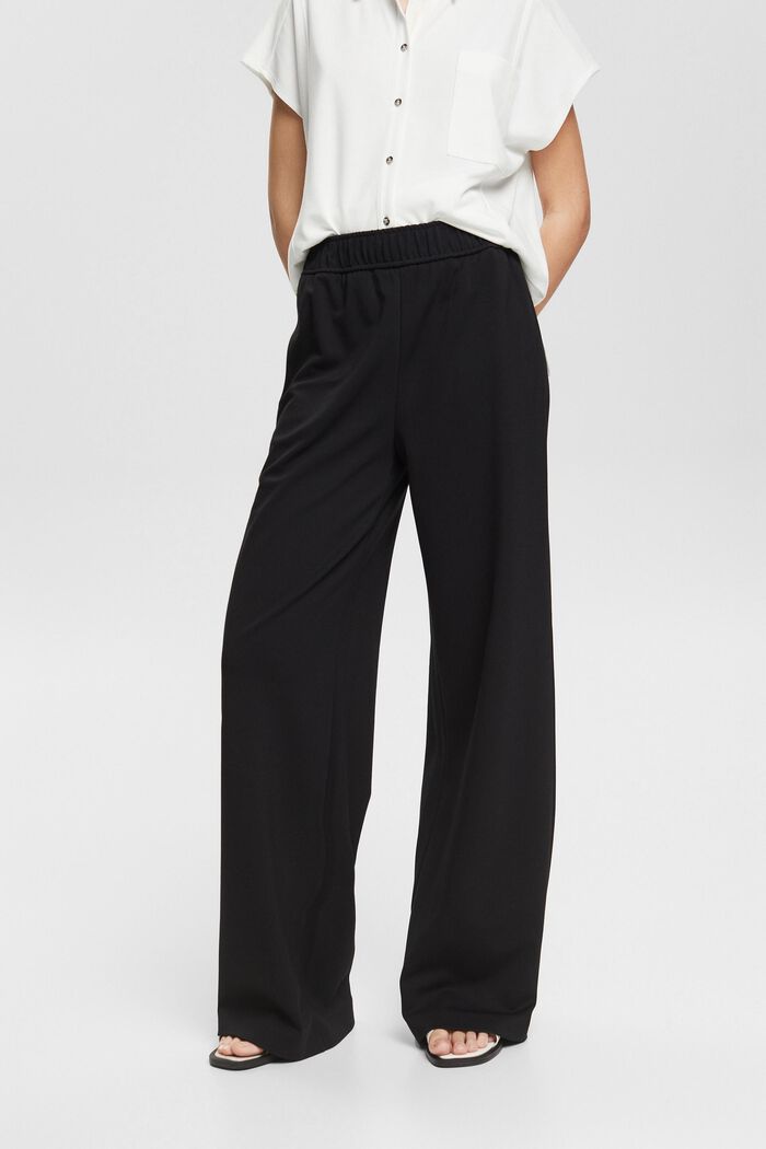 Wide-leg trousers with an elasticated waistband, BLACK, detail image number 0