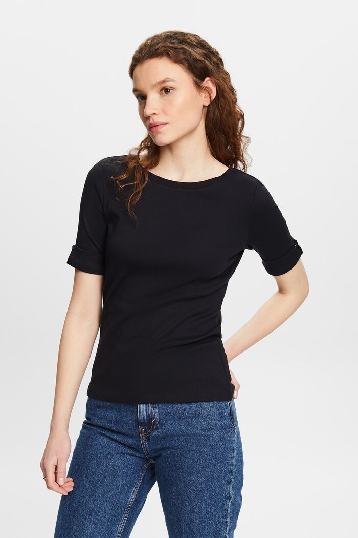 Organic cotton T-shirt with turn-up cuffs, BLACK, detail image number 0