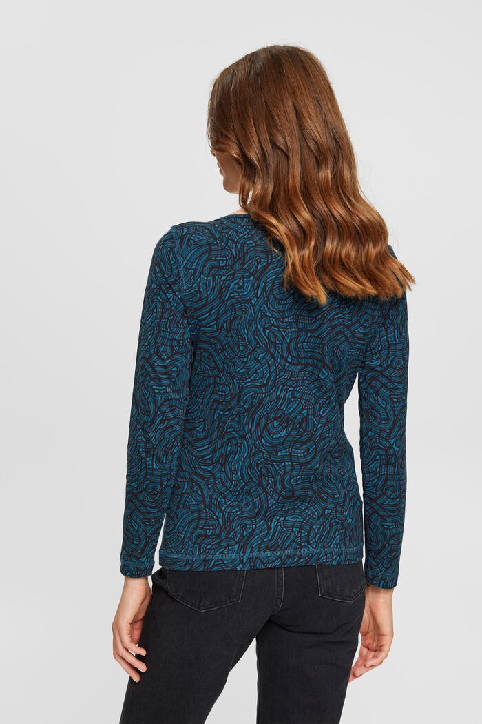 Boat neck long-sleeved top with pattern, DARK TURQUOISE, detail image number 3