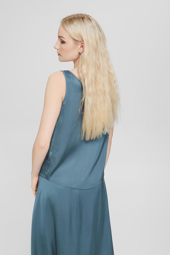 Satin blouse top, LENZING™ ECOVERO™, PETROL BLUE, detail image number 3