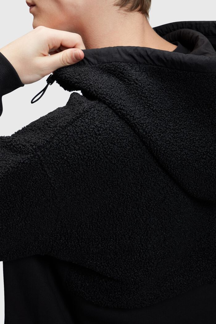 Mixed material zip-up hoodie, BLACK, detail image number 3