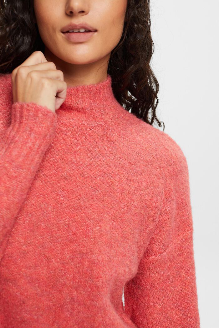 Fuzzy Mock Neck Sweater, CORAL RED, detail image number 3
