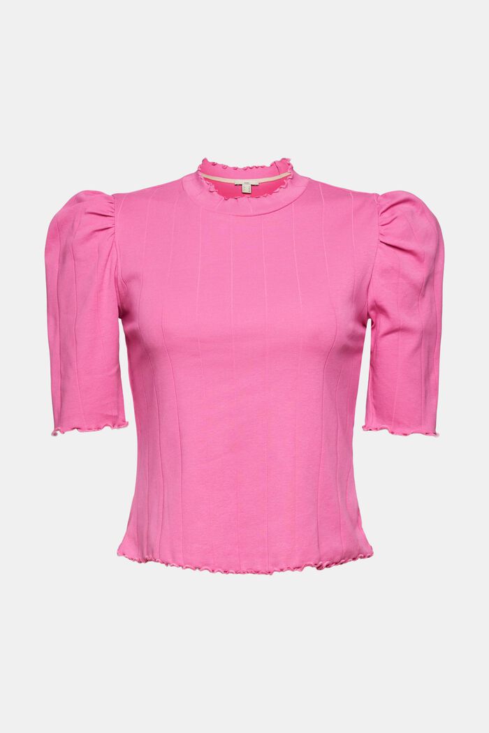 T-shirt with gathered shoulders, PINK, overview