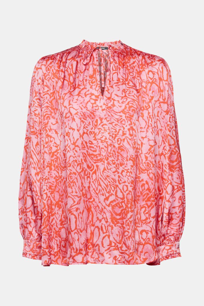 Patterned satin blouse with ruffled edges, PINK, detail image number 7