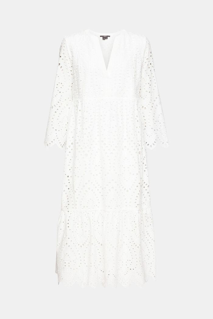 Midi dress with broderie anglaise, LENZING™ ECOVERO™, WHITE, detail image number 6