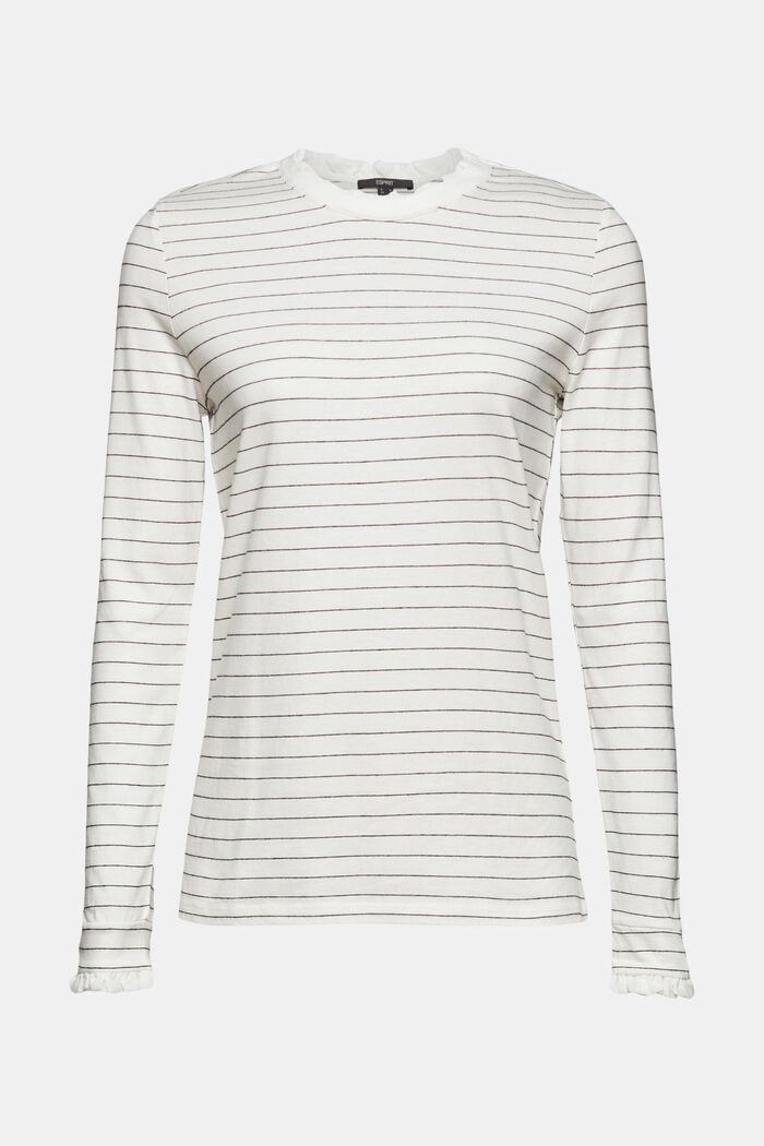 Frill detail long sleeve top, organic cotton, OFF WHITE, detail image number 6