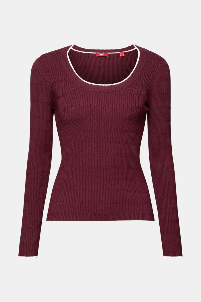 Fitted cable knit jumper, AUBERGINE, detail image number 6