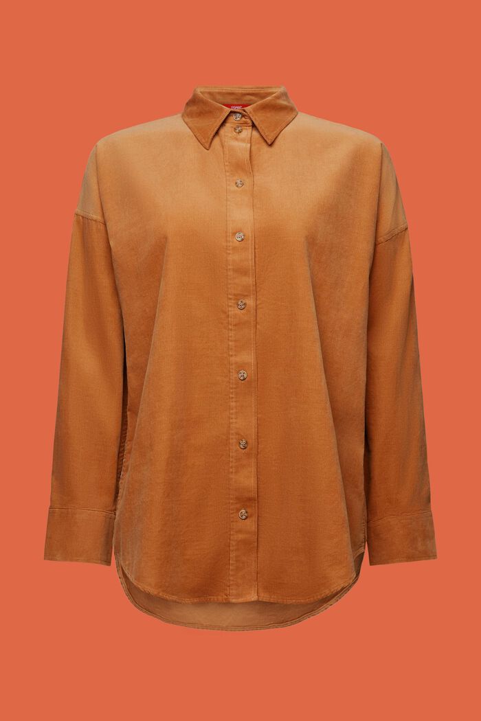 Oversize Corduroy Shirt Blouse, CARAMEL, detail image number 6