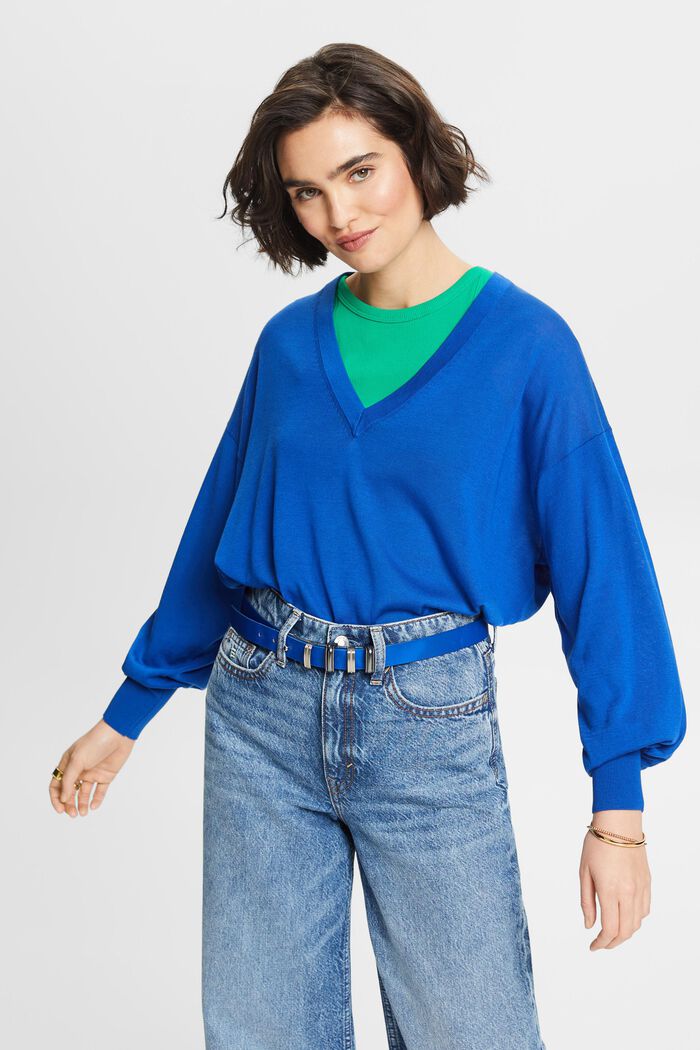 V-neck Sweater, BRIGHT BLUE, detail image number 0