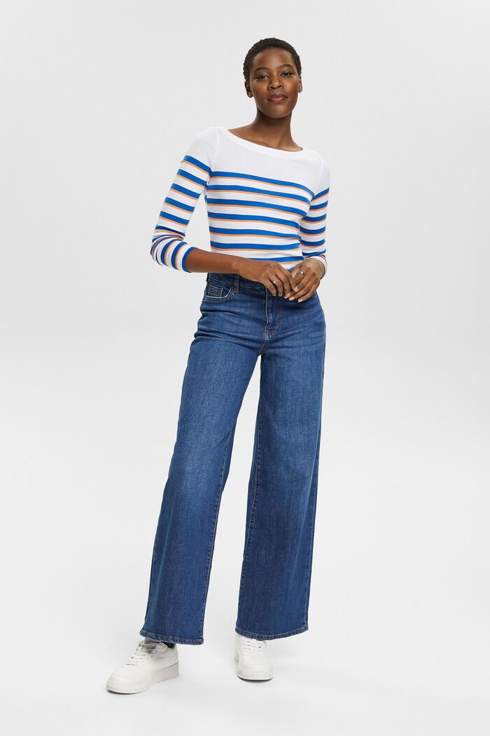Long-sleeved striped top, WHITE, detail image number 4