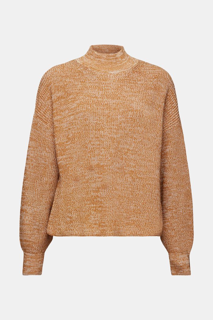 Ribbed Knit Mock Neck Sweater, CAMEL, detail image number 6