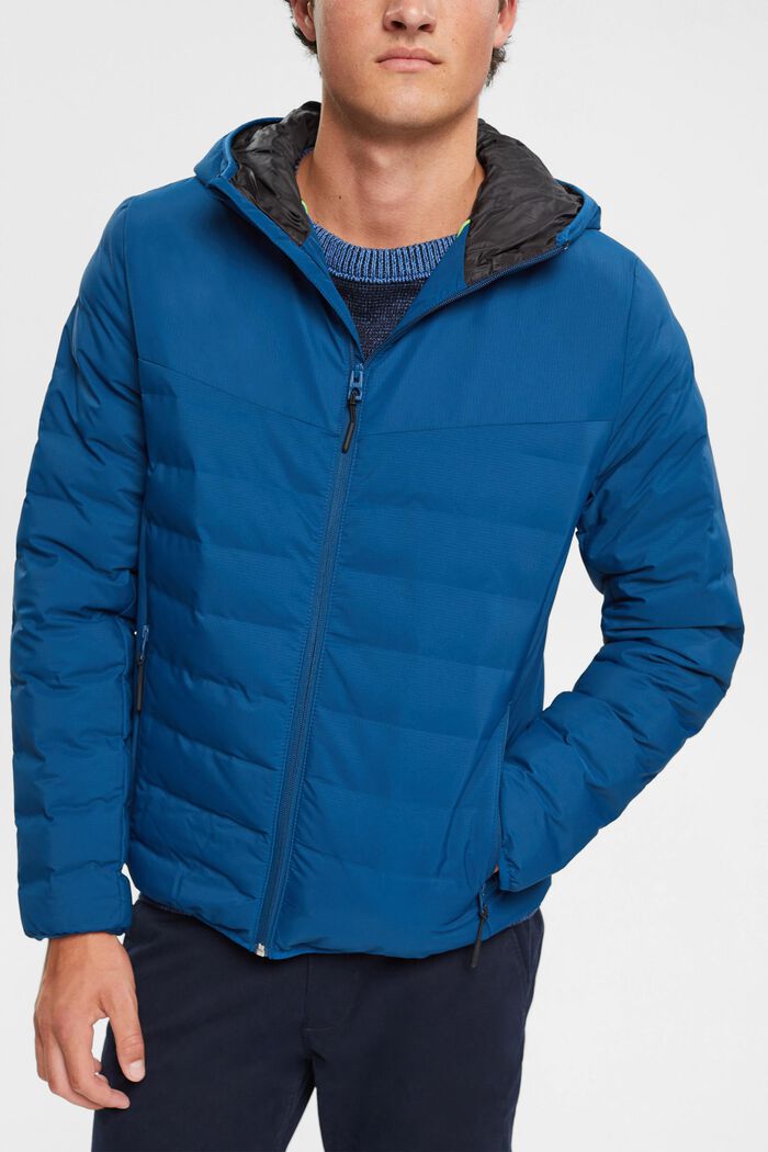Quilted jacket with hood, PETROL BLUE, detail image number 0