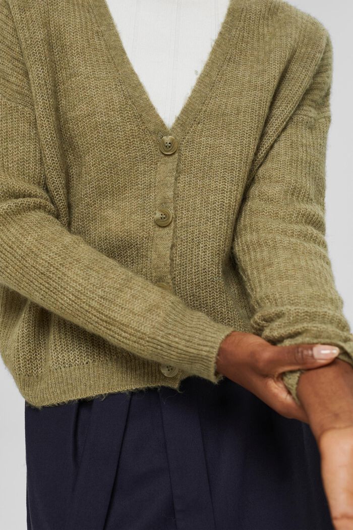 Wool/alpaca blend: Ribbed knit cardigan, LIGHT KHAKI, detail image number 0