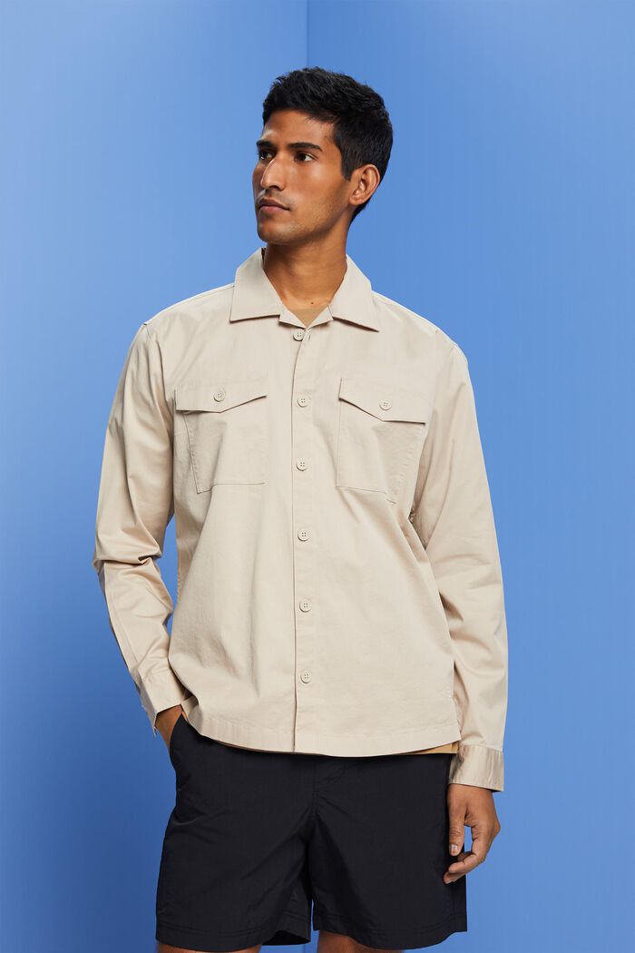 Cotton shirt with two chest pockets, LIGHT TAUPE, detail image number 0