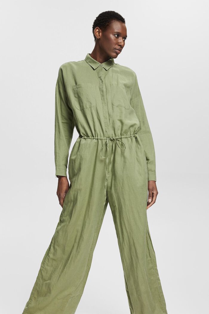 Made of blended linen: jumpsuit with a wide leg, LIGHT KHAKI, detail image number 0