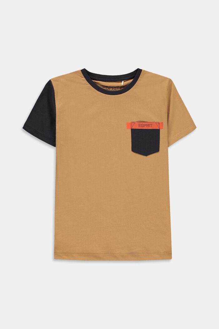 T-shirt with colour blocking and pocket, CARAMEL, detail image number 0