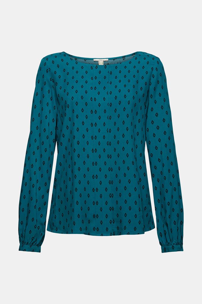 Print blouse with LENZING™ ECOVERO™, EMERALD GREEN, detail image number 5