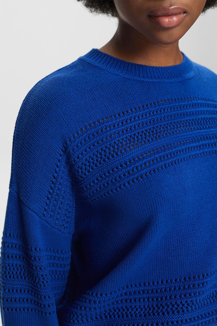 Crewneck Open-Knit Sweater, BRIGHT BLUE, detail image number 3