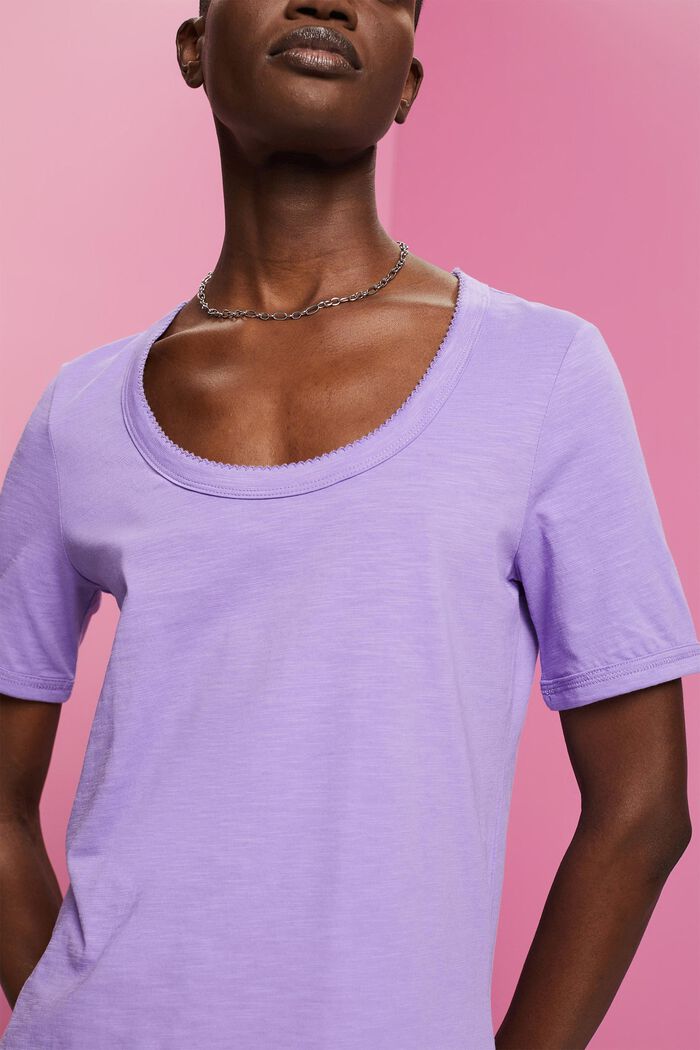Cotton T-shirt with scoop neckline, PURPLE, detail image number 2