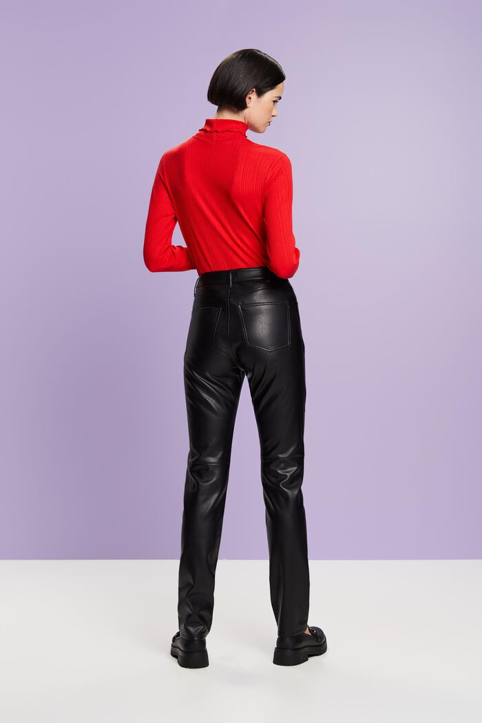 High-Rise Slim Faux Leather Pants, BLACK, detail image number 3