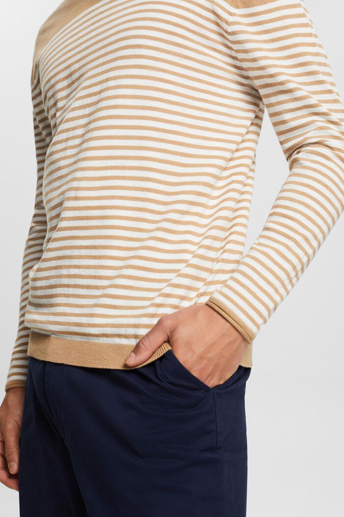 Striped Cotton Sweater, BEIGE, detail image number 3