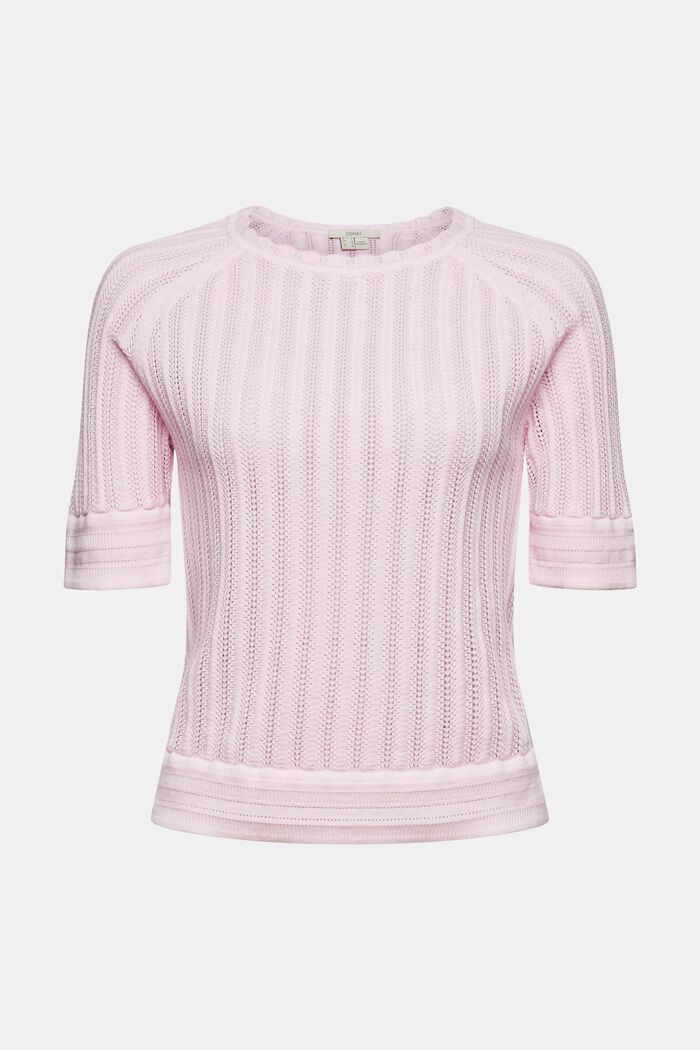 Short-sleeved jumper in a crochet design, LIGHT PINK, overview