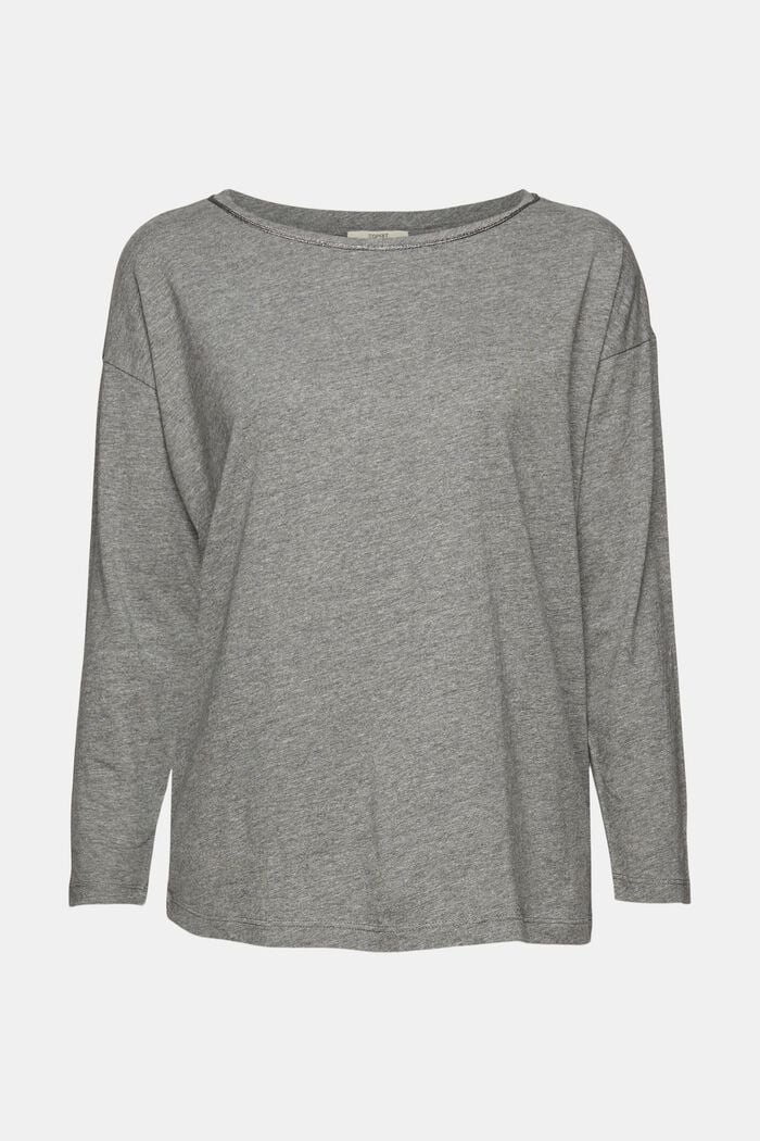 Long sleeve top with glitter, organic cotton blend, GUNMETAL, detail image number 8