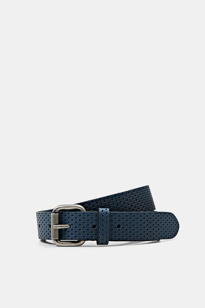 Perforated leather belt, NAVY, detail image number 2