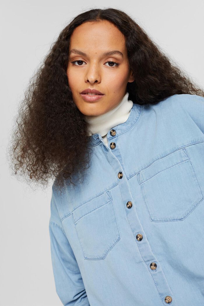 Lightweight denim blouse made of 100% cotton, BLUE MEDIUM WASHED, overview