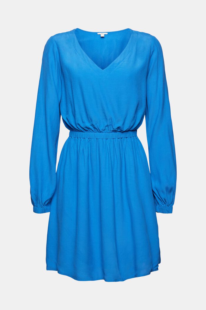 Fitted V-neck dress, BLUE, overview