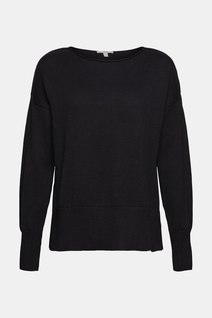 Jumper with a rolled hem, 100% cotton, BLACK, overview