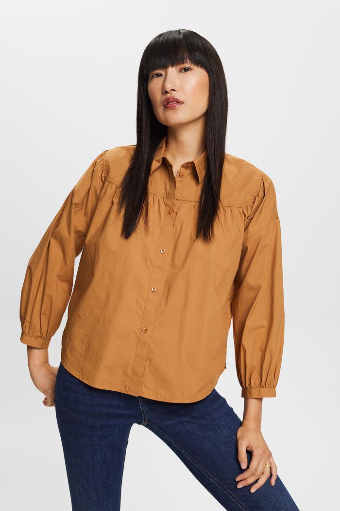 Poplin blouse, 100% cotton, CARAMEL, detail image number 1