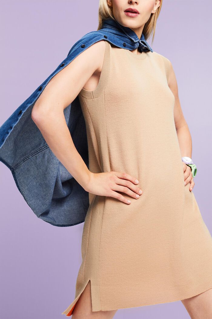 Sleeveless Wool-Blend Mini Dress, BEIGE, detail image number 2