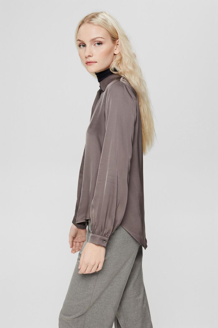 Satin shirt blouse, LENZING™ ECOVERO™, GUNMETAL, detail image number 5